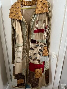 Bohemian Patchwork Duster Coat in Olive, Mustard & Burgundy
